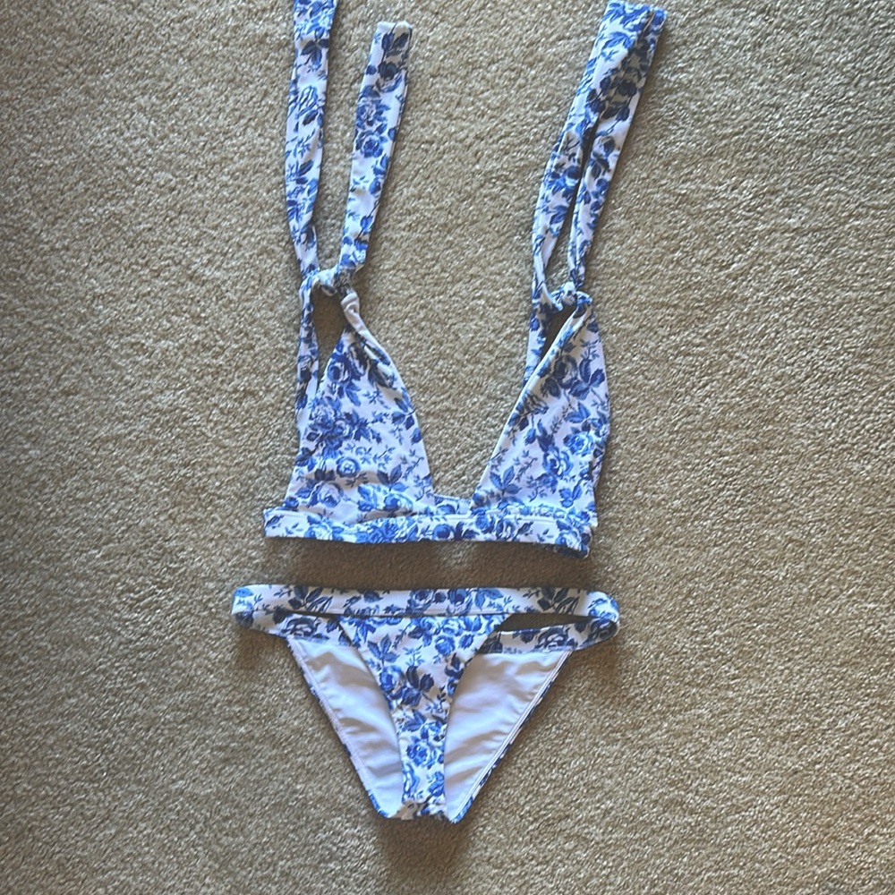 Lovers + Friends Blue Floral Bikini